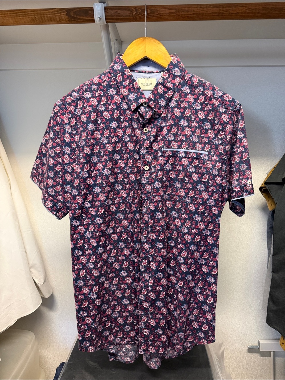 7 Diamonds Navy and Pink Floral Short-Sleeve Button-Down Shirt